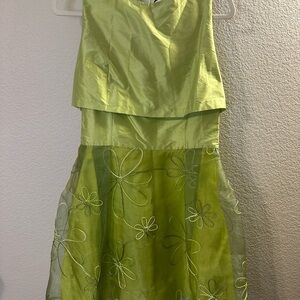 Nora Barth‎ Dress Women Size 46 Green Silk Organza Floral Embroidered Italy
